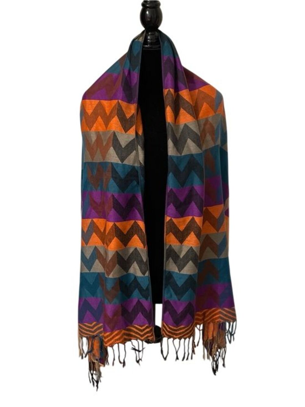 100% Pashmina Chevron Geometric Wrap Scarf Shawl Multicolor Fringe Boho